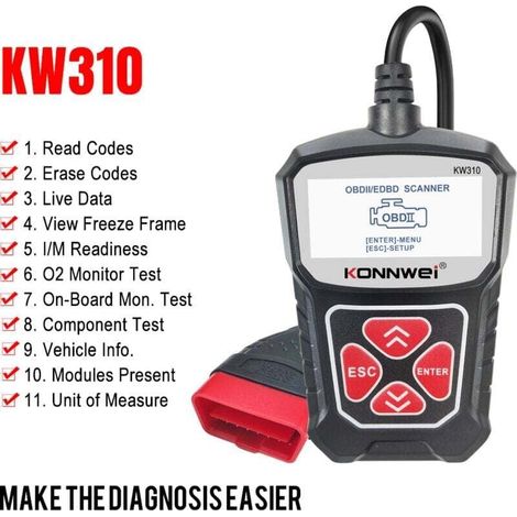 KW310 Diagnosegerät für OBD-Fehlererkennung im Auto (Schwarz KW310) (1/4)