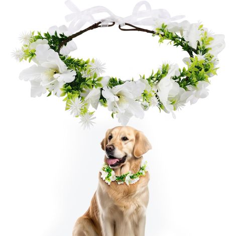 Collier de Fleurs de Mariage pour Chien, Noud de Couronne de Fleurs pour Tenue de Mariage Anneau de Fleur pour Animaux de Compagnie Dog Wedding Flower Collar pour Accessoires Photo (1/5)
