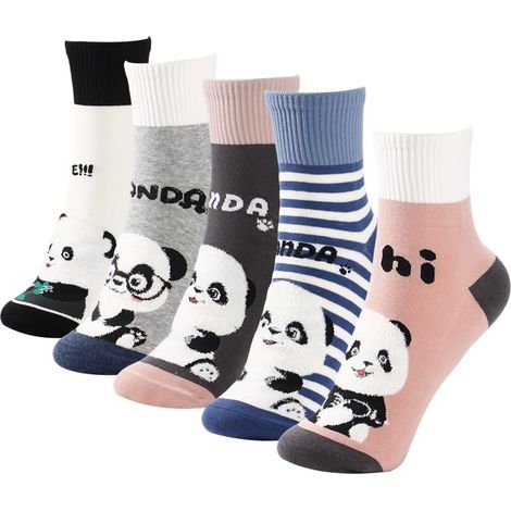 Paquete de 5 pares de calcetines divertidos para mujeres, adolescentes y niñas, hasta el tobillo, con coloridos estampados de animales, calcetines originales para novia o hija. (1/5)