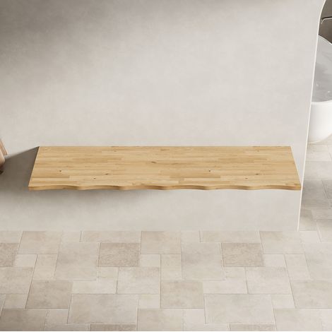 Plateau en bois 160x38x3,8 cm naturel, bord ondulé, pour meuble de salle de bains – MEUBLIV (1/5)
