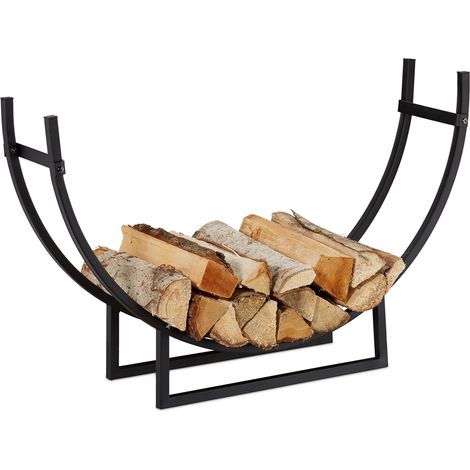 Relaxdays – Etagère de cheminée demi-lune en acier noir – Porte-bûches robuste pour bois – Dimensions H x L x P : 55 x 92 x 21 cm – Charge max 50 kg