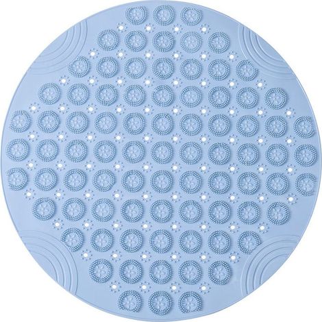 30x30cm PVC Round Massage Bath Mat Non-Slip Shower Mat Antibacterial Bathroom Mat Machine Washable Shower Mat Bathtub Mat with Drainage Holes and Suction Cups,Blue (1/5)