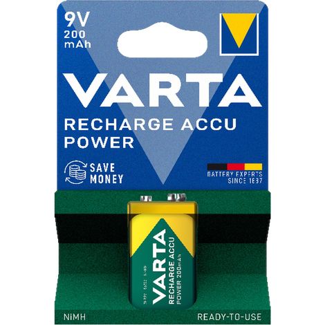 PILA VARTA  RECARGABLE ACCU POWER 9V - 6LR61 200mA (BLISTER 1 UNID)  26,5x17,5x48,5mm