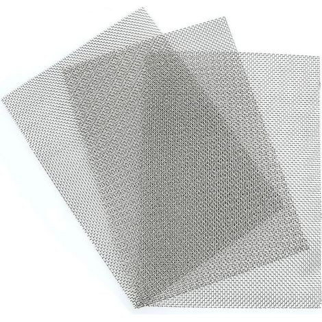 Tissu métallique inoxydable 20 mailles 3 pièces, plaque de filtration en acier inox 300 x 210 mm, écran tamis anti-insectes, grille fine pour drainage et protection (1/5)