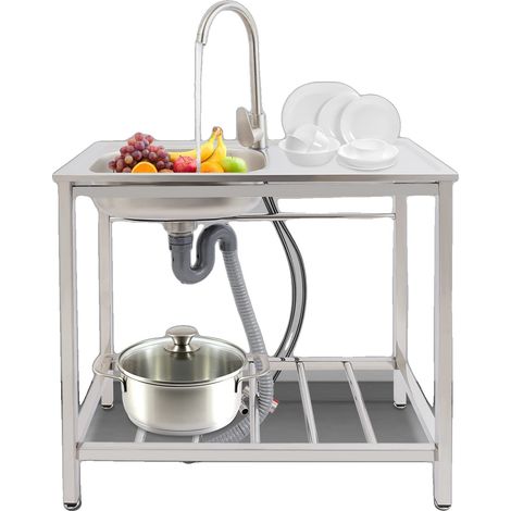 Ensemble de lavabo autonome, acier inoxydable 201, dimensions : 13,77" x 12,59", style à cuve unique, capacité de charge maximale : 88,18 lbs, installation par assemblage (1/5)