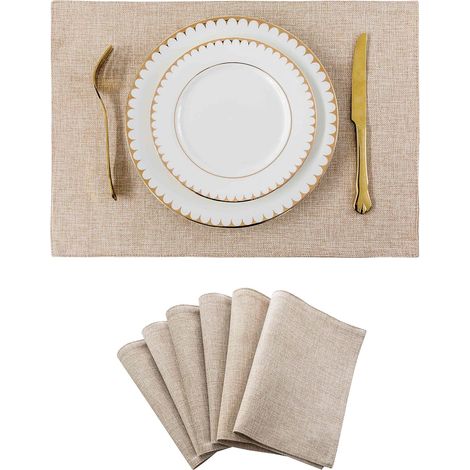 Set di 6 tovagliette in juta e lino resistenti al calore per tavolo da pranzo, tovagliette da cucina lavabili, 13 x 19 pollici, lino leggero (1/3)