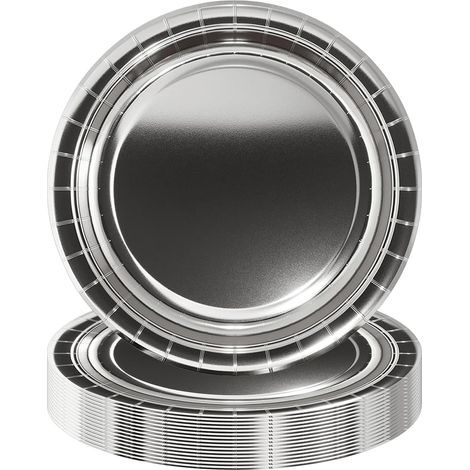 16 Assiettes en papier, Couleur argent, Diamètre 23 cm, Pour fête, Mariage, Noël, Pique-nique