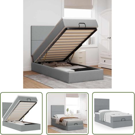 vidaXL Ottoman-Bett mit Matratze Hellgrau 90x190 cm Stoff (1/5)