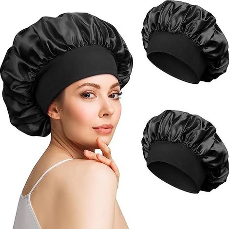 Lot de deux bonnets de nuit en satin pour femme avec bandeau élastique réglable bonnet de sommeil doux et respirant