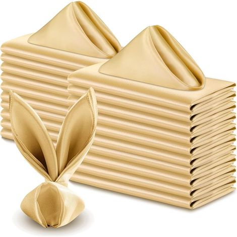 Lot de 50 serviettes en satin doré 43 x 43 cm (17 x 17 pouces) pour mariage, dîner, table dressée, restaurant, banquet, fête de remise de diplômes (1/5)