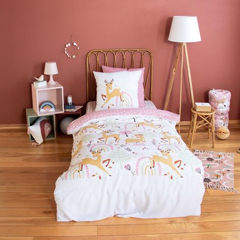 Parure de lit enfant 140x200 cm microfibre BAMBINA rose blanc 2 pièces (1/5)