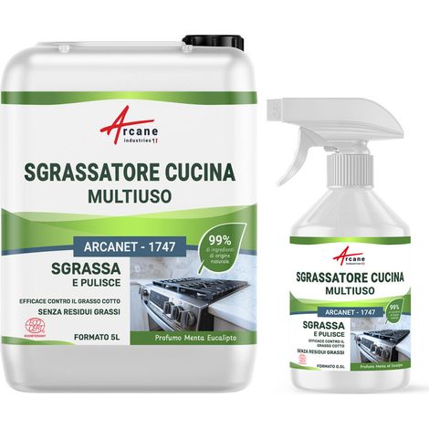 Detergente sgrassante per cucina naturale : Arcanet - 1747 - Certificato ECOCERT - 5 L + ricarica da 500 ml vuota  - ARCANE INDUSTRIES (1/5)