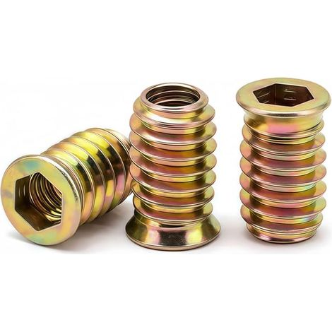 M6 Insert Fileté Bois, écrous à Visser M6 X 15mm Manchons à Visser Galvanisés écrou Hexagonal Fileté pour Meubles en Bois, 40 Pièces (1/5)