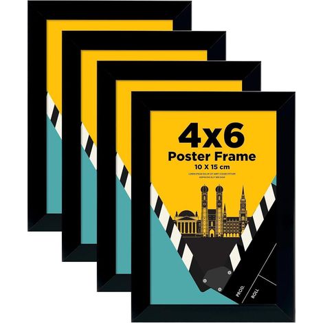 Egofine Bilderrahmen 10x15 4er-Set - Holz-Verbundrahmen, Echtglas, Schwarz (1/5)