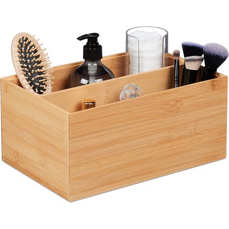 Relaxdays Aufbewahrungsbox Bambus, stapelbar, Bambuskiste mit 2 Fächern, stabil, HBT: 14 x 30 x 20 cm, Stapelbox, natur