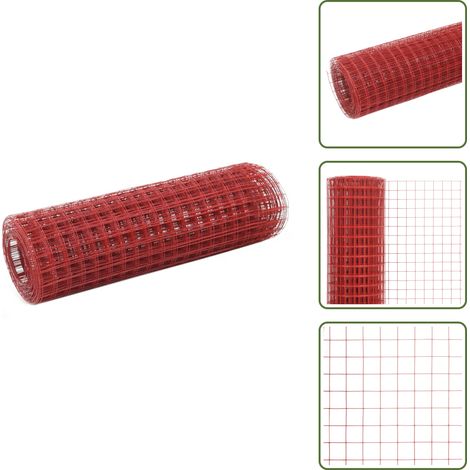 Drahtzaun Stahl mit PVC-Beschichtung 25x0,5 m Rot - Zaun Aus Stahl - Maschendrahtzaun - Gartenzaun - Drahtgitter - Vogelvoliere