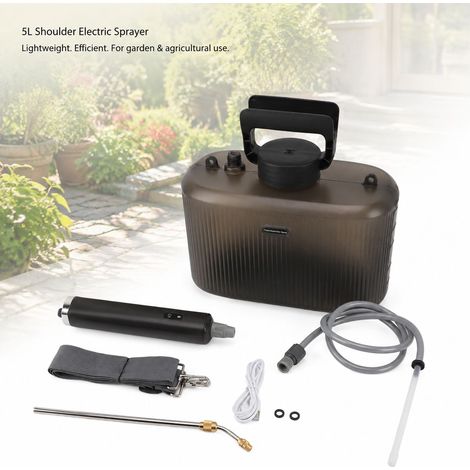 Spruzzatore elettrico da 5 litri con tracolla, batteria al litio, per giardinaggio e agricoltura, colore grigio. (1/5)