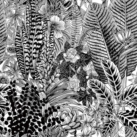 Papier Peint Tropical Jungle Feuilles Papier Peint Adhesif Mural Noir et Blanc Salle de Bain Chambre Rouleau Adhesif Decoratif Meuble Fleuri Vinyle Rouleau Stickers Adhesif Fleurs 44.5CMX3M (1/5)