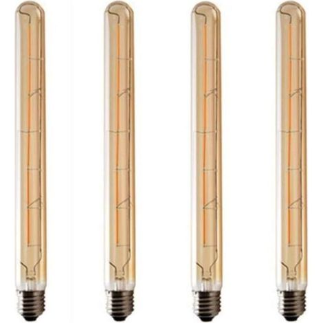 Pack di 4 Lampadine T300 Lungo Tubo, Filamento LED Edison 6W Socket E27 Bianco Caldo, Ambra Vetro Per la decorazione di Lampadina, AC 220-240V (1/5)