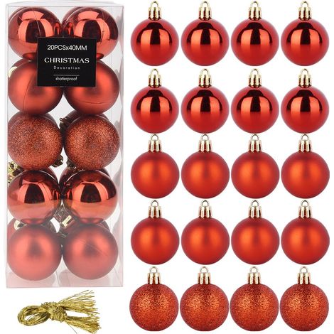 Rote Weihnachtsbaumkugeln, bruchsicher, 4 cm, 20 Stück