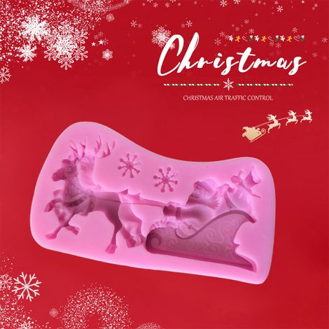 Moule à gâteau en silicone avec motif Père Noël, traîneau et élan, pour décoration de Noël, chocolats, biscuits et puddings. (1/5)