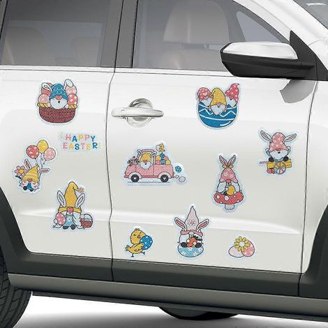 1 ensemble de décorations magnétiques réfléchissantes en forme de lapin de Pâques pour voiture, réfrigérateur ou garage. Décorations pour œuf de Pâques avec lapin mignon et sans visage. (1/4)