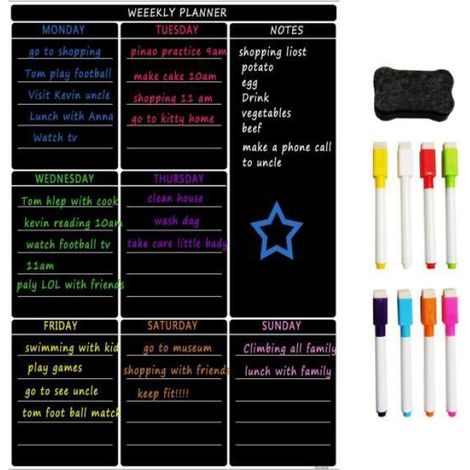 1 Tableau Blanc Magnétique, Planificateur Repas, Liste Courses, 8urs Inclus, Cuisine Famille (1/4)