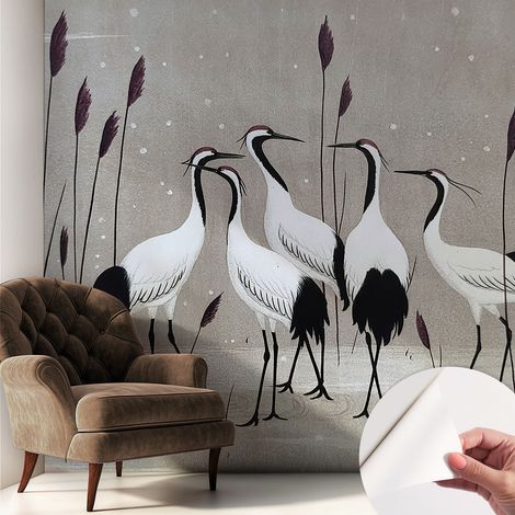 Papier peint autocollant adhésif décoratif avec motifs pour salon et chambre a motif Volée de grues 250x250 cm (1/5)