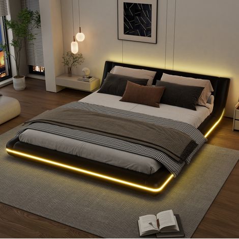 (=WX000540AAB)160200cm Flachbett, Bodenbett, PU, LED-Umgebungslicht, Schwarz (1/5)