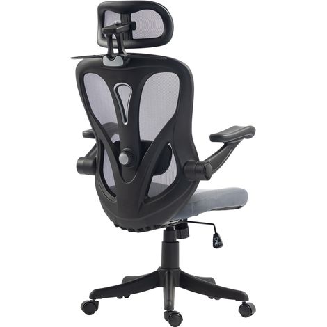 HOMCOM Poltrona Ufficio con Poggiatesta 2D, Braccioli Ribaltabili, Grigio Scuro (1/5)
