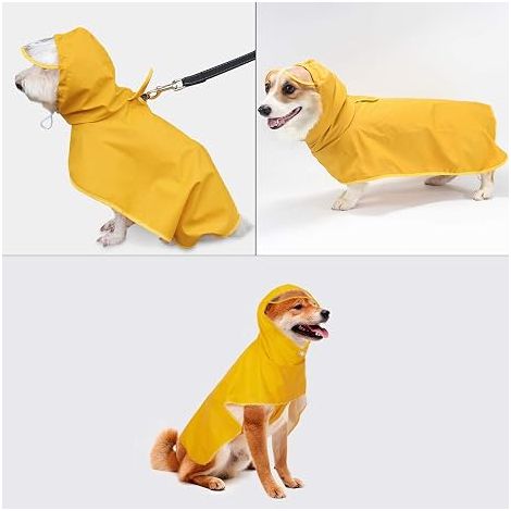 Imperméable Pour Chien Veste De Pluie Avec Capuche Et Protection Ventrale Pour Petits - Moyens Et Grands Chiens - Jaune (1/5)