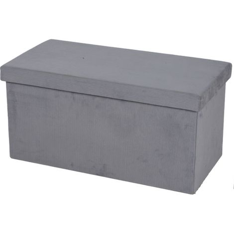 Banc de rangement pliable en velours côtelé "Kube" - Gris clair - L 76 x P 37,5 x H 37,5 c - Livraison gratuite (1/2)