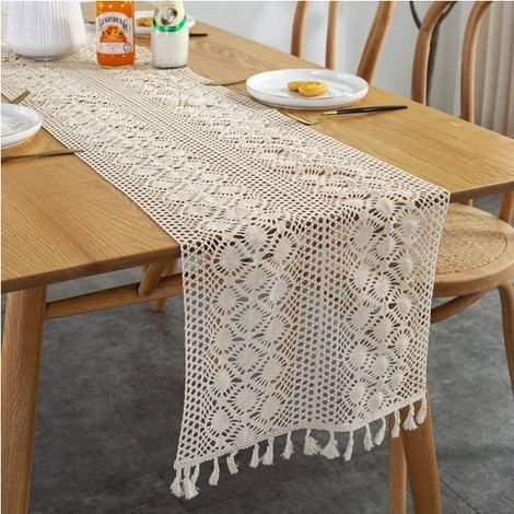EASYCOMFORT Chemin de table rustique en coton tissé vintage brodé main avec pompons 30x300 pouces (13x60'') décoration table basse salle à manger cuisine fête motif queue de paon Phoenix Tail (1/5)