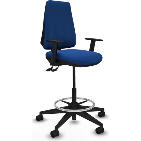 Taburete Elche AS similpiel azul brazos 1D base piramidal ruedas 65mm nailon