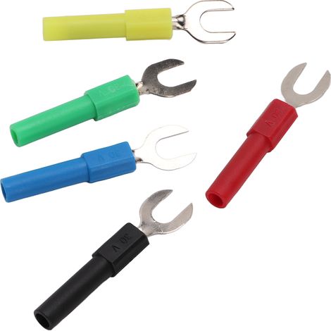 Connecteur électrique 10 pièces fourche fourchette et câble, PVC laiton, max 10A, trou 6mm/0.2in type Y, fiche banane 4mm type U (1/5)