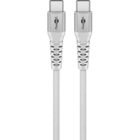 Goobay 70194 Cable USB C de Carga Rápida 60W 20V / 2m / Textil Extremadamente Robusto / 480 Mbits / Compatible Con Samsung / Blanco
