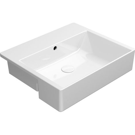 Lavabo en céramique KUBE X 55x47cm, semi-encastré, sans trou pour robinetterie, blanc ExtraGlaze (1/2)
