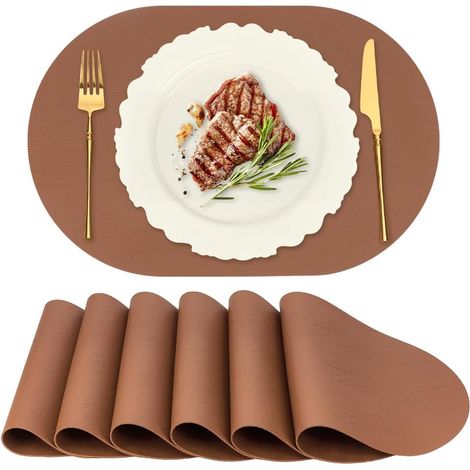 10 Tapis de Table Imperméable en PU Set de Table Ovale Réversible de 30x44.5cm Lavable et Facile à Nettoyer en Similicuir pour Cuisine Salle à Manger Terrasse Intérieur (1/5)