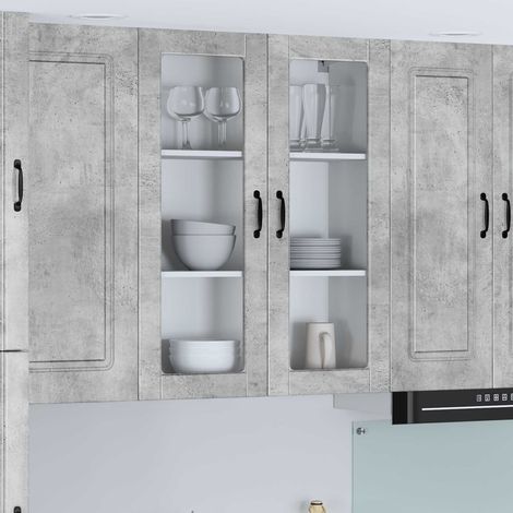 vidaXL Cabinet en verre mural LUCCA Gris béton 80 x 31 x 100 cm (1/5)