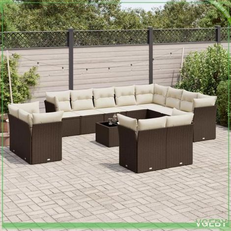 Salon de jardin - Modèle 3250382 - 13 pièces - Résine tressée marron - Rangement sous assise (1/3)