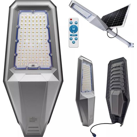 Lampione Solare LED con Palo 12H Autonomia Sensore Crepuscolare Telecomando 400 Watt (1/5)