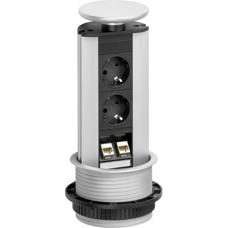 EVOline 93100314 Steckdosenturm 2fach Schwarz, Silber Schutzkontakt 1 St.