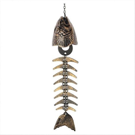 Carillon éolien vintage en fonte à motif d'arêtes de poisson, pour l'extérieur.