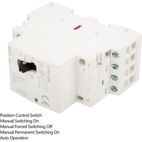 Contacteur secteur domestique 4P 25A 220V 50Hz sur rail DIN avec interrupteur de commande manuel (1/5)