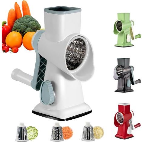 Multifunctional Vegetable Slicer, Kitchen Mandoline with 3 Detachable Drum Blades, Manual Kitchen Mandoline for Onions, Cheese, Carrots, Nuts, Cucumber, etc., Strong Suction (Green) (1/5)