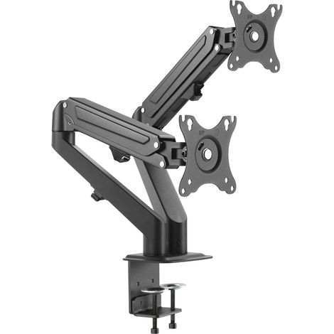 Wiltec Support 2 Écrans 17-27 Pouces 2x Ordinateur 2 à 6,5 kg Ressort à gaz Fixation de table VESA 75x75/100x100 Bras Articulé Porte-Ordi Inclinaison et Hauteur Réglable Rotation Pied Socle d'écran