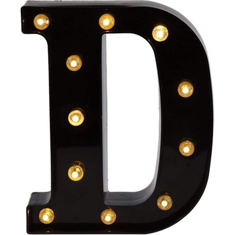 MINKUROW Lettere LED decorative, 26 lettere dell'alfabeto inglese, luce LED creativa, lettere in plastica nera per casa, feste, bar, matrimoni, compleanni, San Valentino, festival (D)
