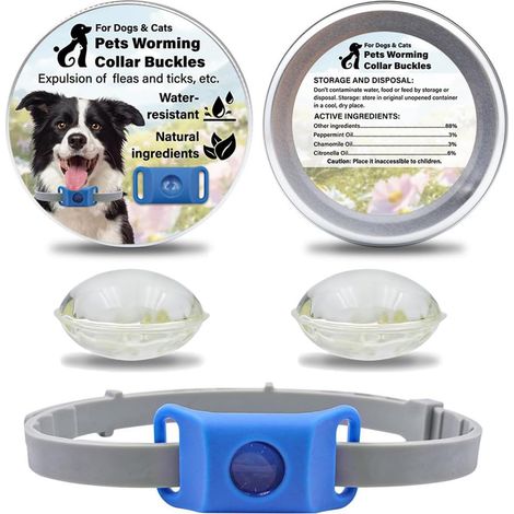 Aquality Pets Collier Antiparasitaire,Collier Anti Puces pour Chien, Pendentif Répulsif aux Huiles Essentielles avec 2 Capsules Remplaçables, Réglable (Bleu)