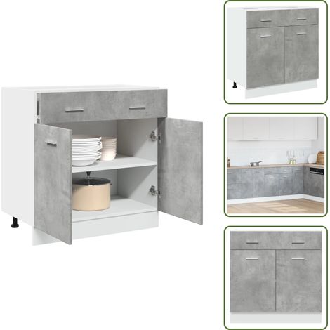 Cajón cocina - vidaXL Mueble bajo con cajón "Lyon" de, gris hormigón, 80 x 46 x 81,5 cm, madera de ingeniería - Madera contrachapada