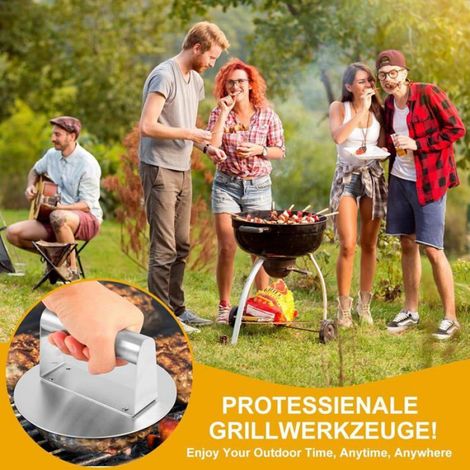 Presse Burger Acier Inoxydable 16cm (6") - Presse Steak Haché Smash Burger Pro - Accessoire Grill Facile à Nettoyer - Rond (1/5)